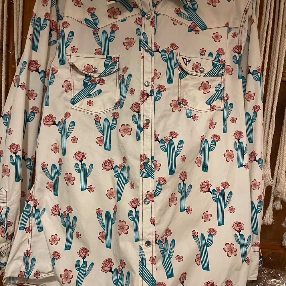 Route 66 hand painted one of a kind shirt with rhinestone button details. XL - Picture 3 of 6